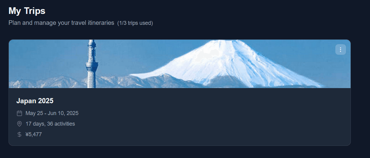 TripDeck Trip Dashboard - Overview of your trip